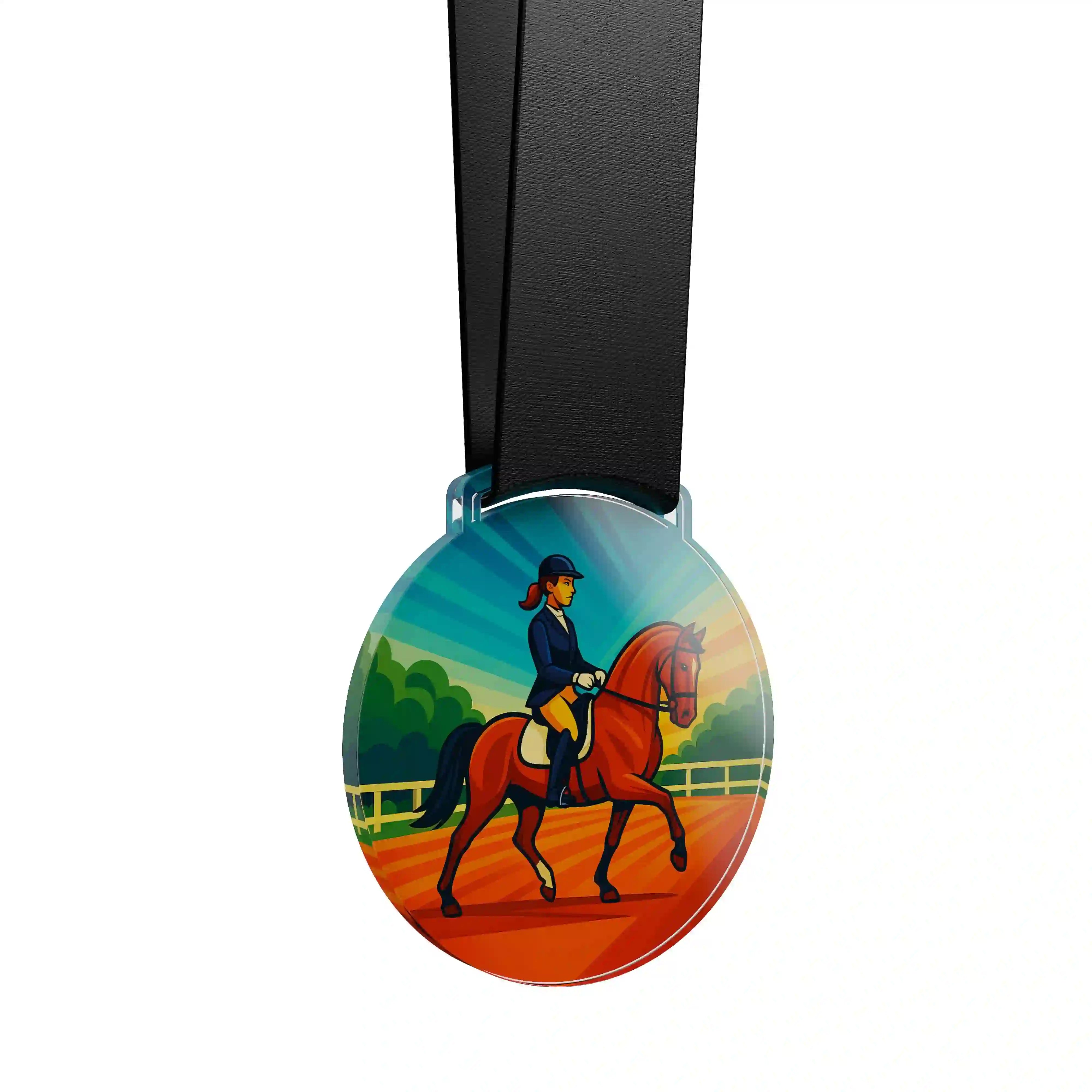 médaille acrylique d'une femme faisant de l’équestre dressage 