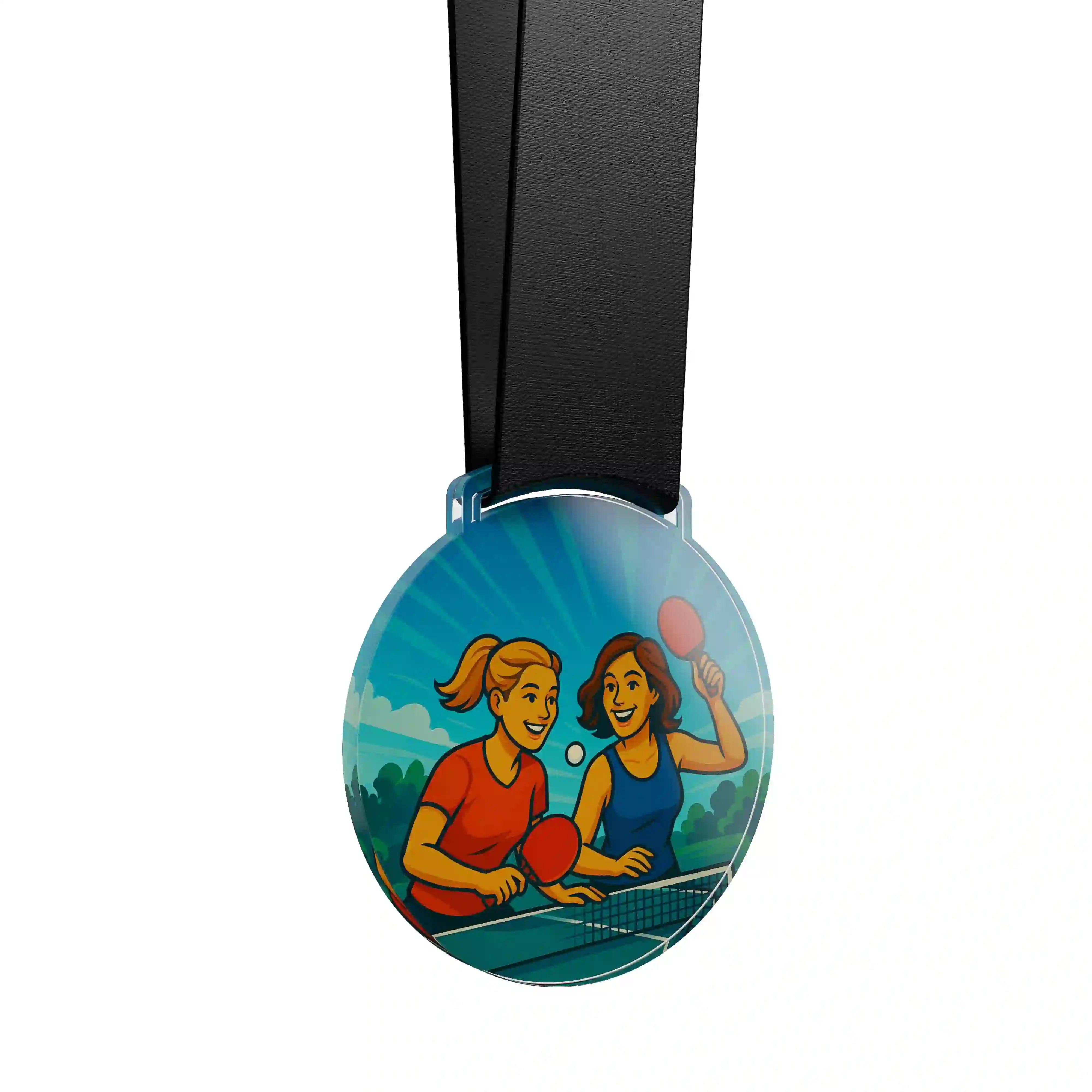 médaille acrylique de deux femme faisant du ping pong 