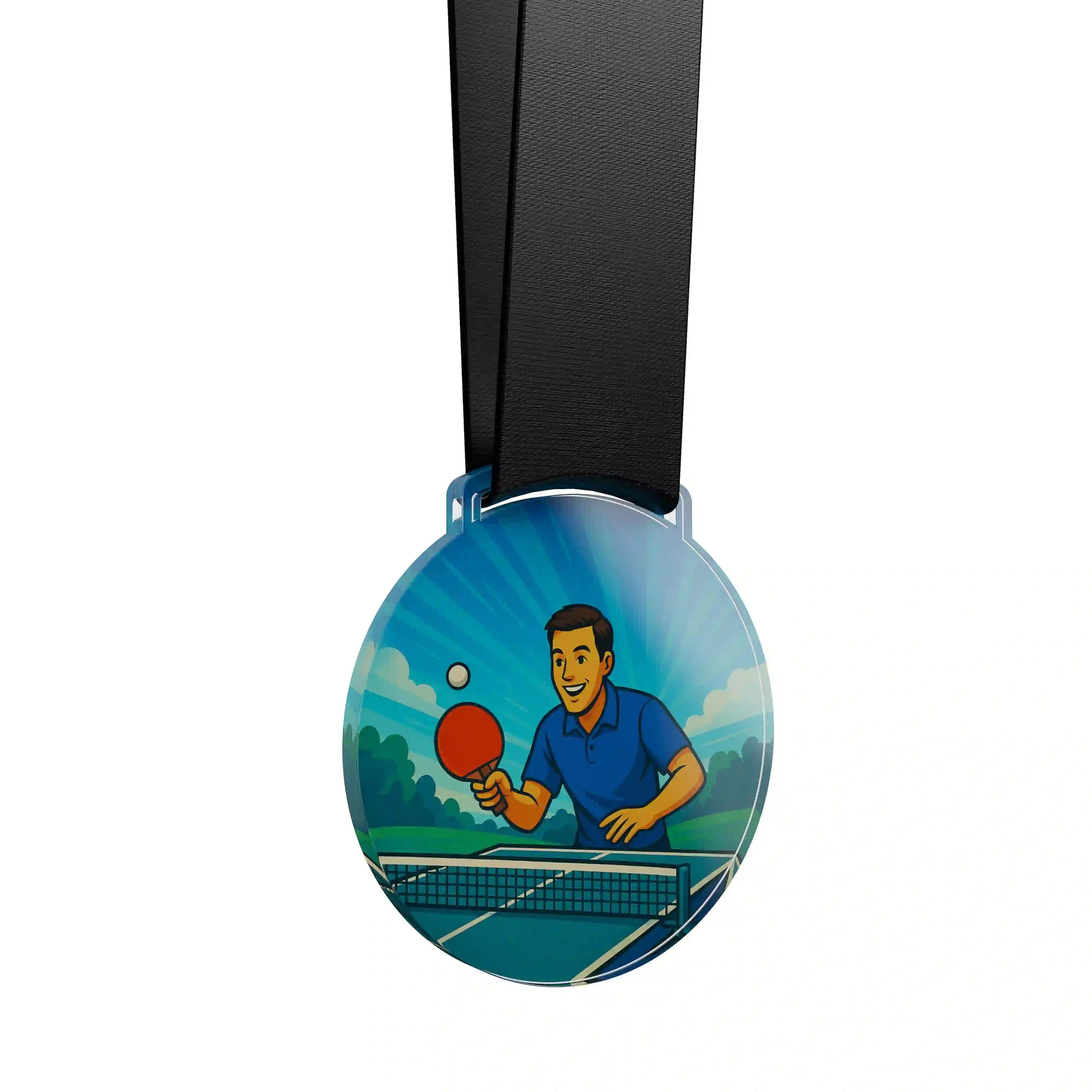 médaille acrylique d'un homme faisant du ping pong 
