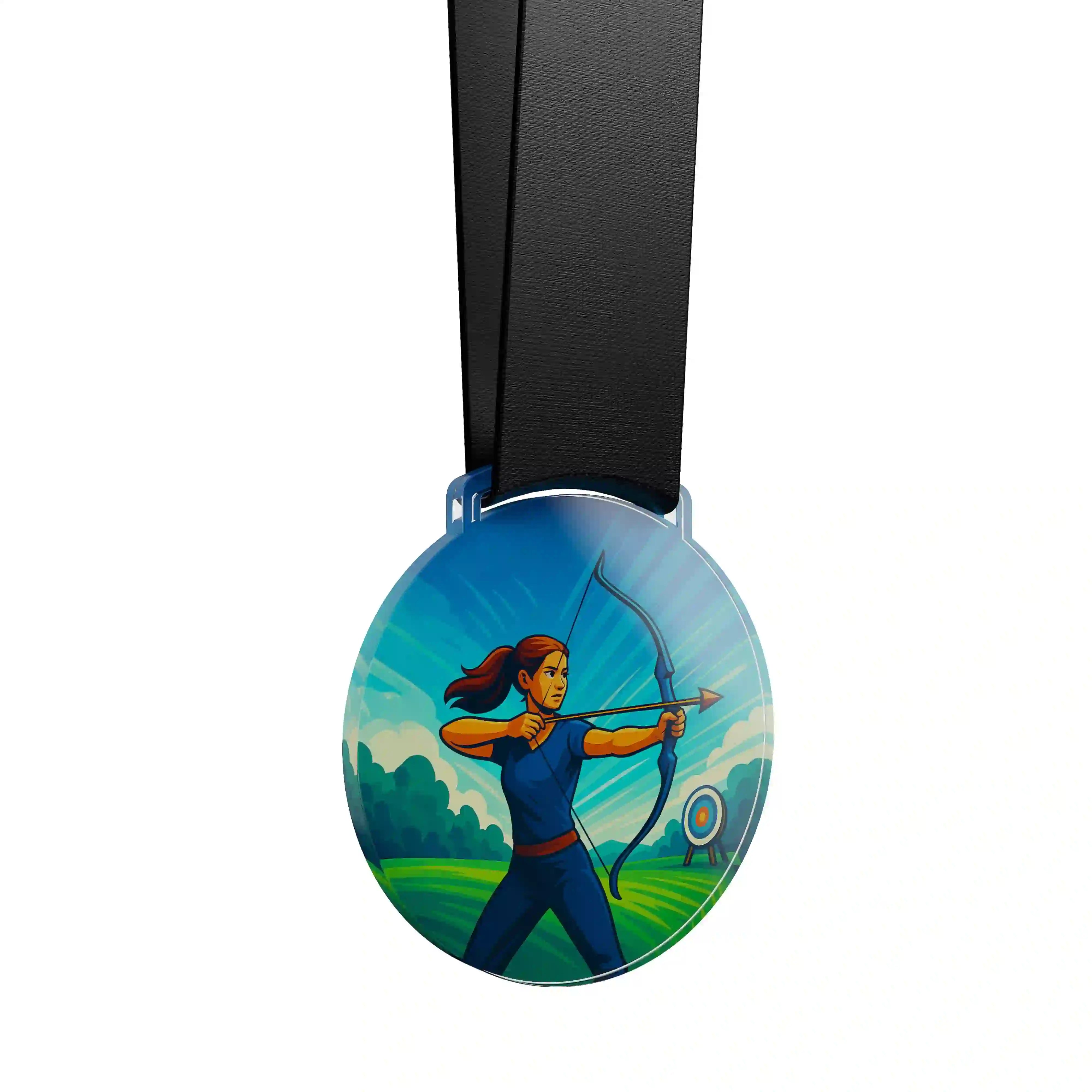 médaille acrylique d'une femme faisant du tir à l'arc