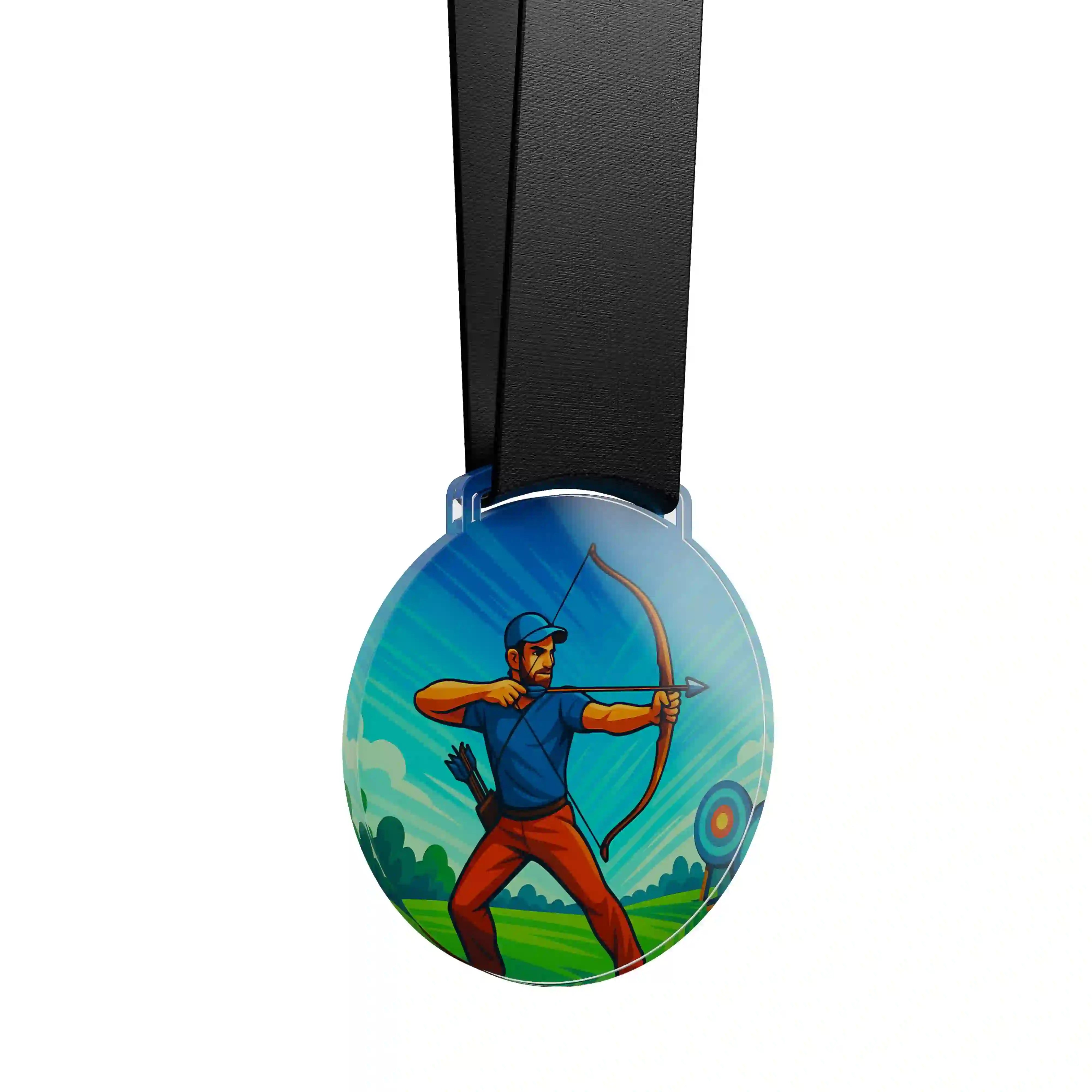 médaille acrylique d'un homme faisant du tir à l'arc
